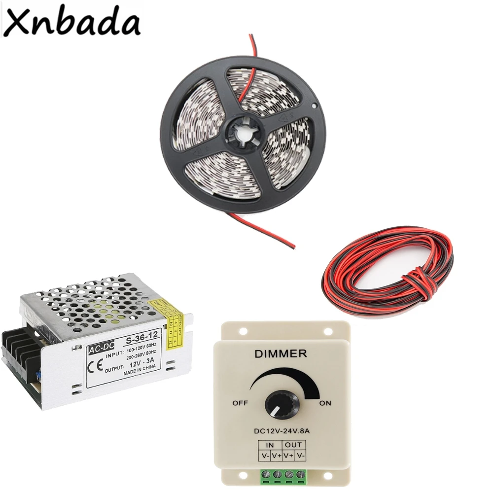 5 м 10 м 15 м SMD5050 светодиодные полосы света белый/теплый белый/синий/красный Цвета, DC12-24V Led диммер Мощность трансформатор комплект