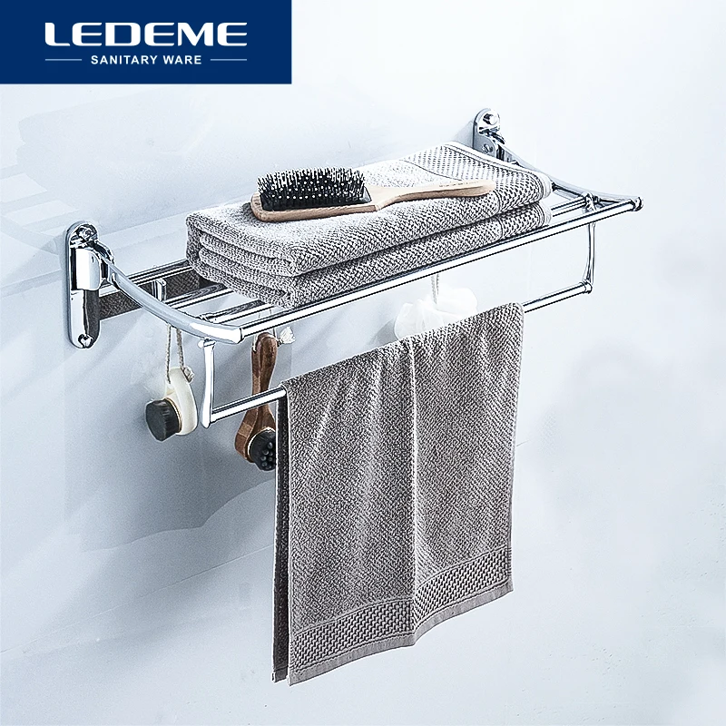 LEDEME Bath Towel Rack Wall Mounted Bath Towel Holder Double Towel Rails Holder Simple Chrome Towel Racks Length 60cm L809