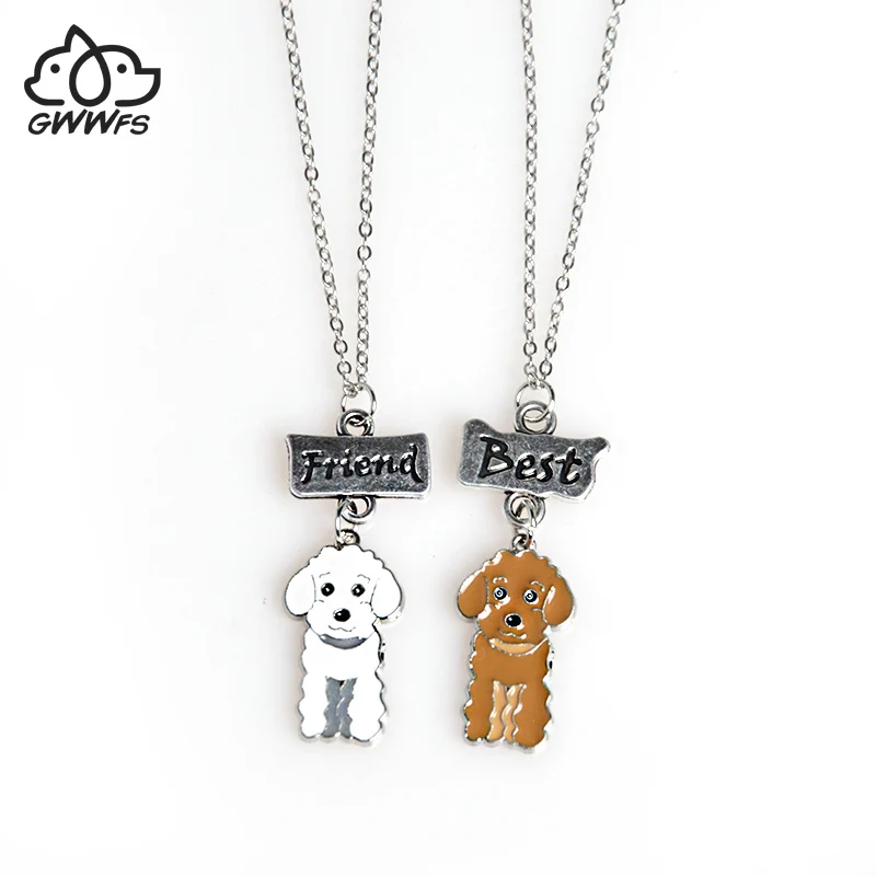 

2PCS/SET Jewelry Poodle Dog Pendant Necklaces Best Friends Charm Necklace for Men Women Friendship Love Sisters Christmas Gift