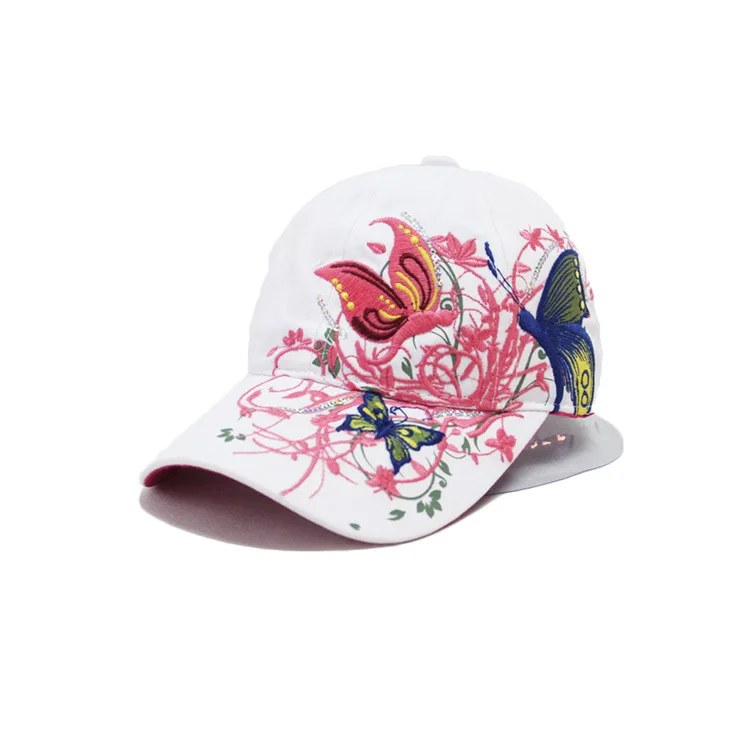 Новая женская Повседневная Бейсболка с цветочной вышивкой, женская шляпа, Красивые Летние удобные кепки с регулировкой размера для взрослых, Snapback cap s - Цвет: Белый