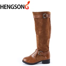 HENGSONG/женские ботинки; сезон весна-осень; высокие сапоги до колена; sapatos femininos; обувь на высоком квадратном каблуке; Цвет черный, коричневый; большие размеры 34-43; 913245