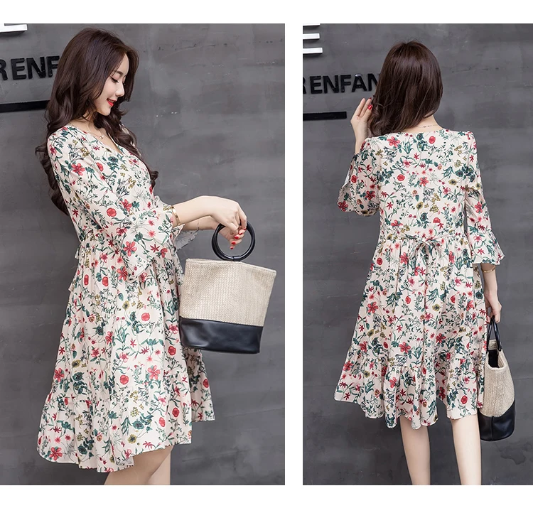 Summer 2018 Elegant Celebrity Pregnant Women loose Plus Size Short Sleeve Chiffon Casual V-neck Women Dresses (13)