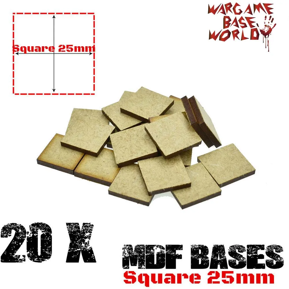 

20 x MDF Bases - 25mm Square bases- Basing Laser Cut Wargames wood