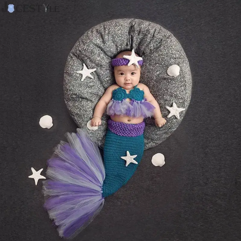 Новорожденных Подставки для фотографий для маленьких девочек Русалка форме костюм фото костюм Подарок для ребенка крючком Knittted костюм