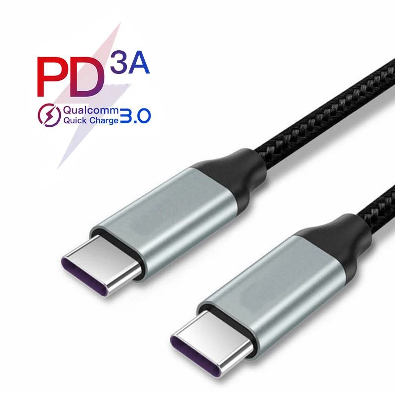 

3A double USB-C cable weave 20AWG PD Cable usb to usb fast Charging 3.0 Quick Charge type c 3.0 Cable Data for phone notebook