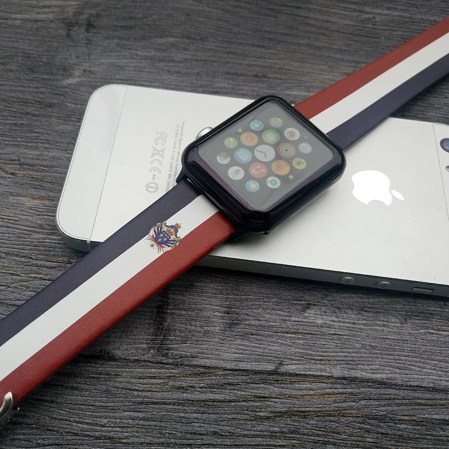 Для Apple Watch Series 1, 2, 3, ремешок из натуральной кожаный флаг Стиль ремешок для наручных часов для Apple Watch iWatch 38 мм 42 мм браслет