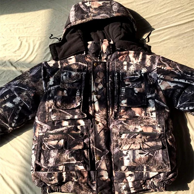

Men Winter Thick Warm Waterproof Breathable Multi Pocket Jackets Bionic Jungle Camouflage Jacket Field Hunting Camouflage