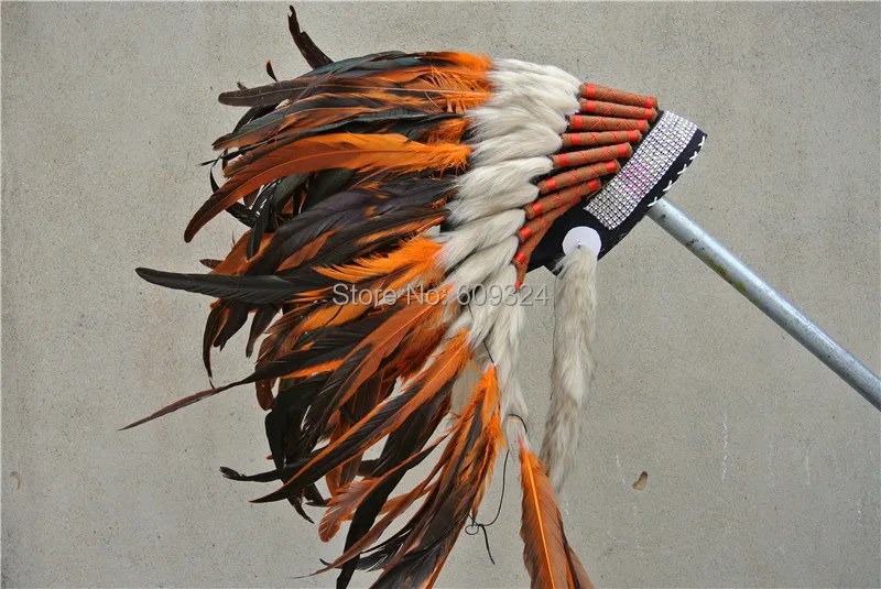 

21inch high orange Indian Feather headdress indian war bonnet hat native ameriacan costumes halloween party costumes decor