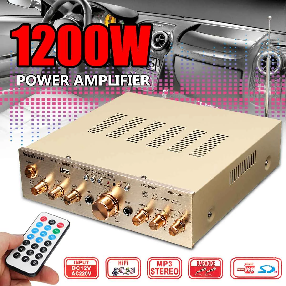 

1200W 12/220V HIFI Car Amplifier Audio Stereo Power bluetooth Amplifiers FM 2CH MP3 Car Home Karaoke Theater Amplifiers