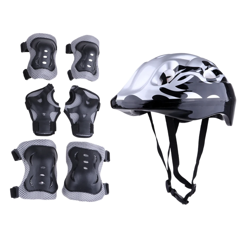 7 шт., детские спортивные наколенники и налокотники на шлем 58-62 см, набор наручных щитов для велосипедного катания на роликах, детское защитное спортивное снаряжение