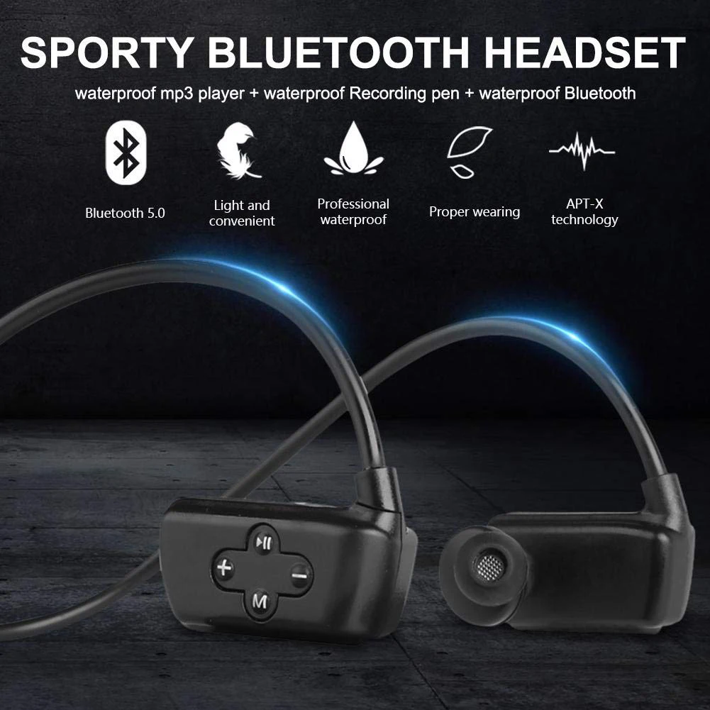 

IPX8 Waterproof Wireless Portable Outdoor Sports Headphones Professional Bluetooth Phone Recorder MP3 Player Headset Swimming