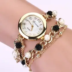 Женские кварцевые часы Montre Femme Для женщин Женева искусственным жемчугом цветок браслет-цепочка наручные аналоговые кварцевые часы B #2018