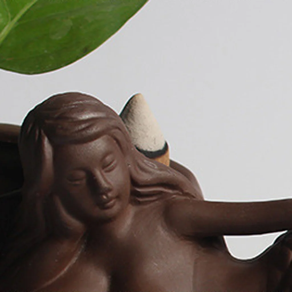 Ceramic Brown Mermaid Incense Burner Statue Burner Figurine Statue Home Decor Tea House Bedroom Table Decoration Great as Gift 