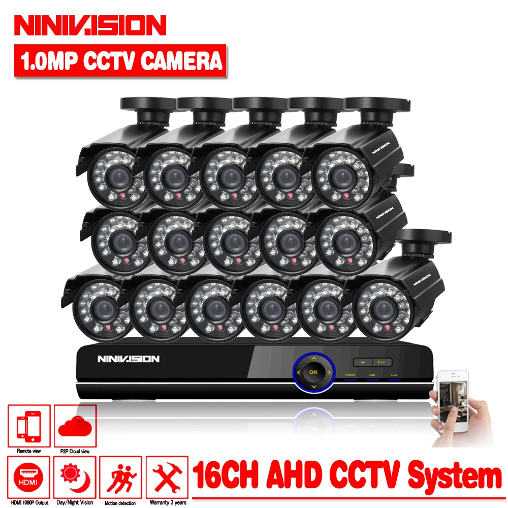 HD 16 канальный 1080p AHD DVR комплект камера видеонаблюдения для наружного