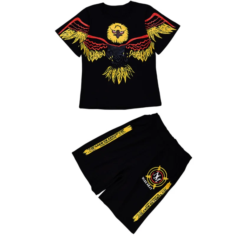 

2019 Summer Boys Clothing Sets Kids Boys Cartoon Eagle Print Tops T-shirt+Letter Shorts 2 Pcs Boys Sports Suit 6 8 10 12 14
