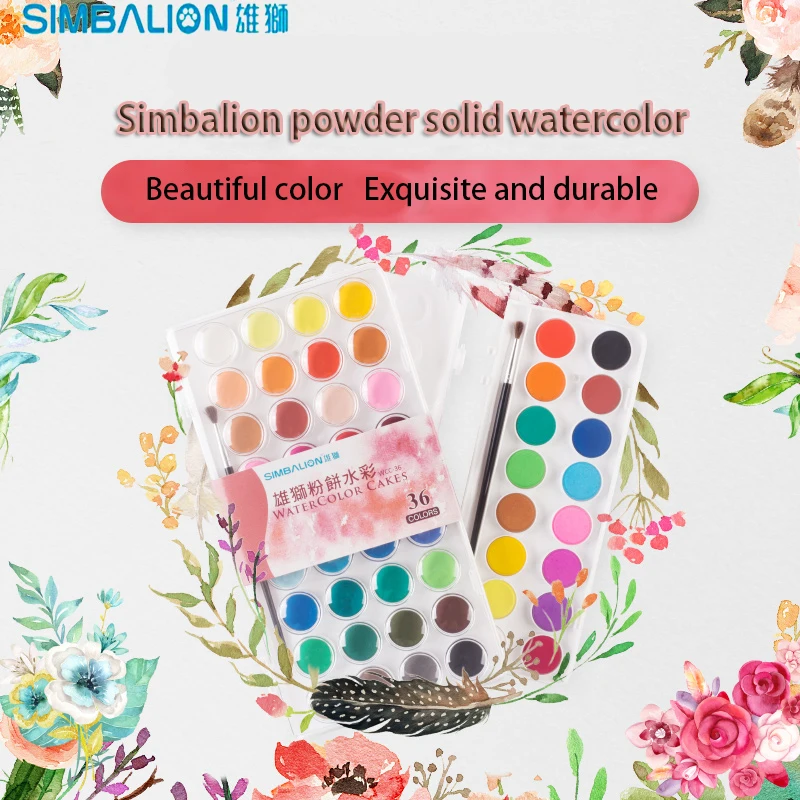Simbalion Solid Watercolor Paint 12/16/28/36 Color Transparent Portable Water soluble Pigment With Paintbrush Art Supplies | Канцтовары