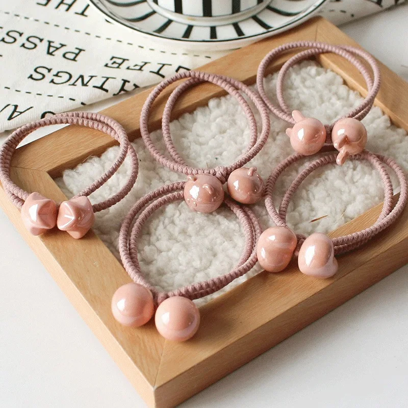 

New Arrival Double Layer Spiral Elastic Hair Bands Hair Accessories for Women Double Heart Decoration Pink