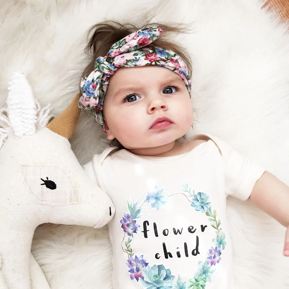 

New Kids Flower Floral Hairband Turban Rabbit Bow knot Headband Headwear Hair Band Accessories