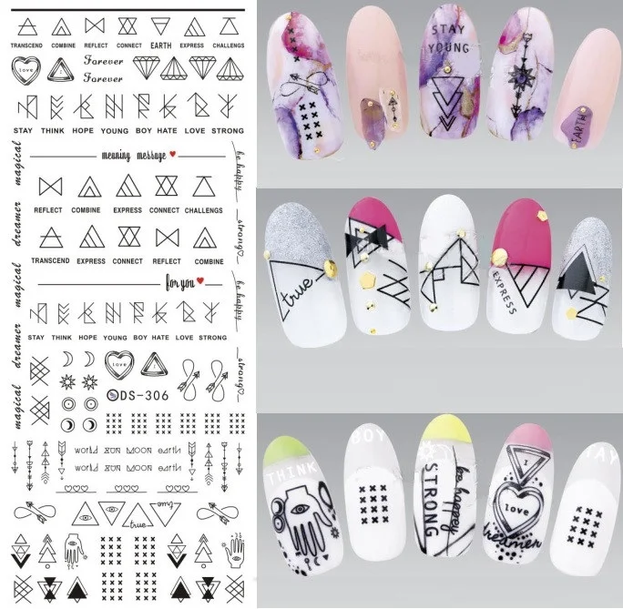 Дизайн Rocooart DS306 переводные наклейки для ногтей с водой Harajuku Element Line Figures Nail Wrap sticker Tips Manicura nail Decal