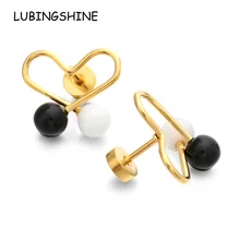 

LUBINGSHINE Gold Color Stainless Steel Acrylic Bead Heart Stud Earring for Women Party Fashion Ear Piercing Body Jewelry