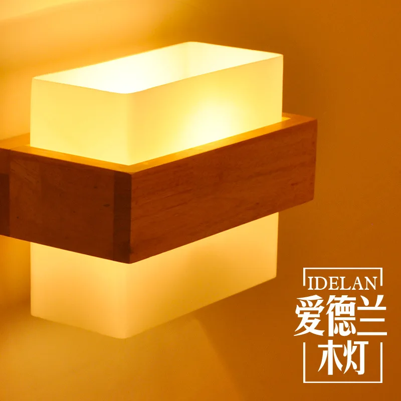 

Edelwood lamp] living room TV bedroom Nordic pastoral Chinese glass bedside wall lamp