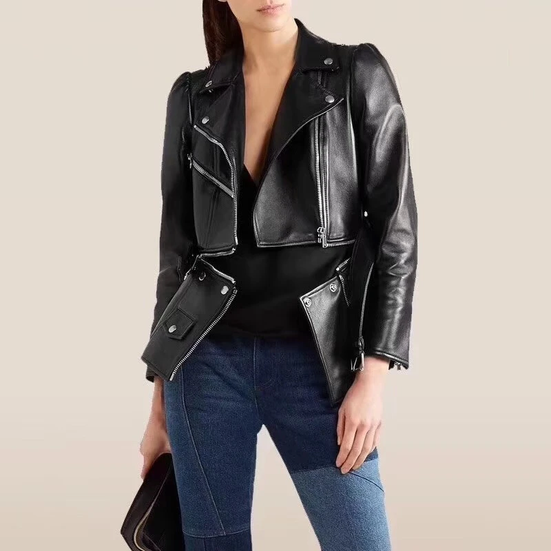 

2019 New Spring Genuine Leather Jackets Women High Fashion Street Lady Leather Jacket Casual Real Leather Coat Female