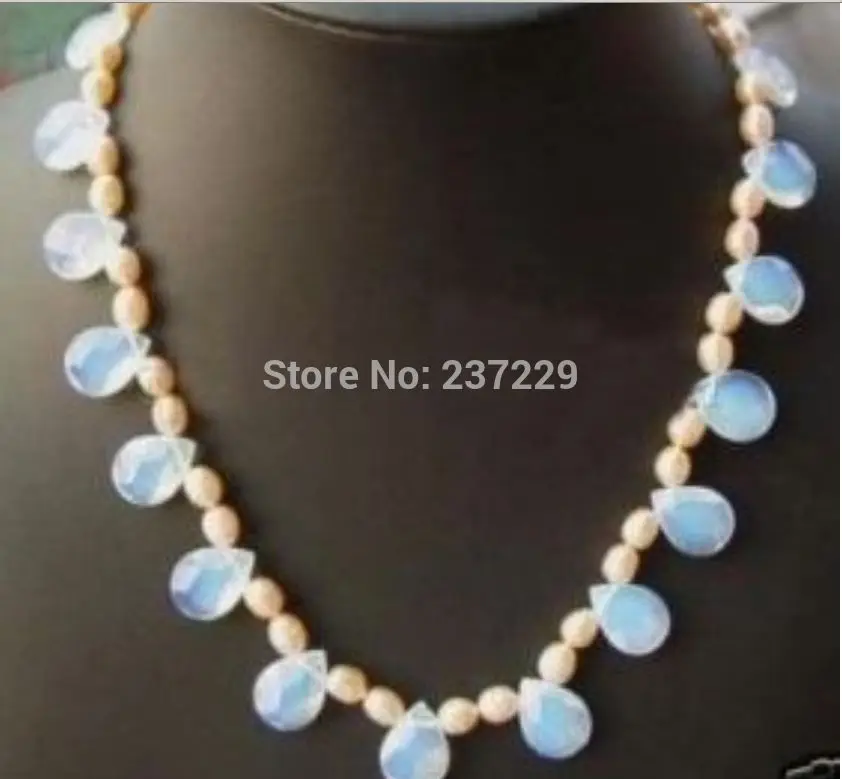 

HOT## Wholesale price > ^^Pink Rice Pearl White Drop-Shaped Opal Necklace 17.5