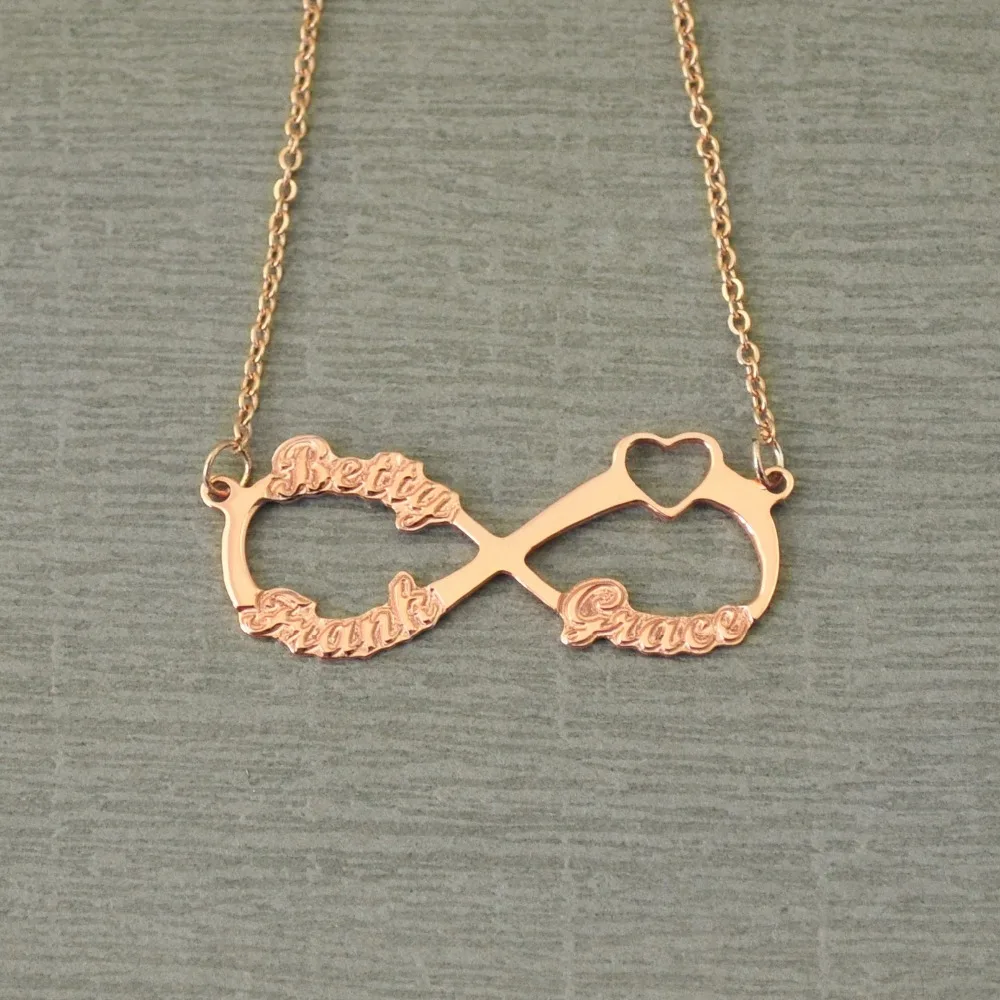 

Personalized Infinity Necklace, Personalized 3 Embossed Names Heart Infinity Necklace, Custom Infinity Nameplate, Gift for Her