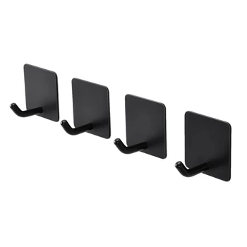 

HOT SALE 4 Packs Towel Hooks Self-Adhesive Wall Single Hook, Stainless Steel Black Coat Robe Hooks