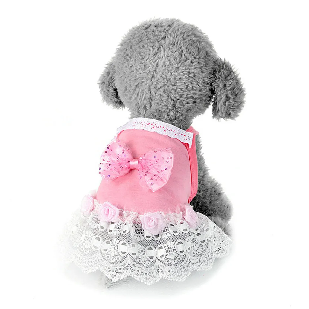 Летнее кружевное платье с рюшами для собак, одежда для домашних животных, платье для кошек, юбка, одежда для щенков, одежда для принцесс, Haustier419 - Цвет: Розовый