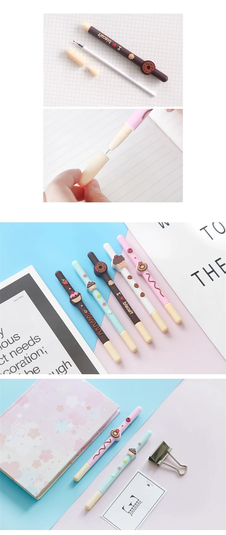 Bolo de Biscoito de Chocolate Lote Caneta Mini Rosquinhas 0.5 Milímetros Esferográfica Cor Preta Gel Pens Papelaria Material Escolar Escritório F710 20 Pçs - 5 20 pçs lote caneta Mini bolo de