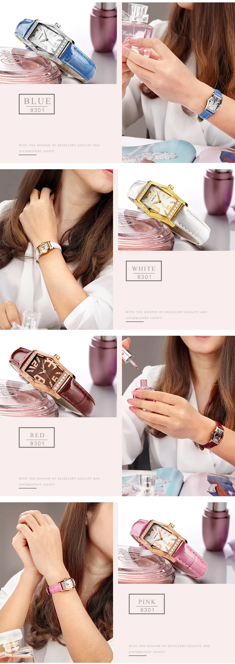 Топ бренд Mige Бизнес Мода стальной корпус белый розовый кожаный японский механизм Женские часы водонепроницаемые женские кварцевые часы