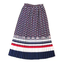 Женская плиссированная юбка полосатая клетчатая графика уличная до середины икры Высококачественная эластичная длинная юбка вечерние синие желтые новая дизайнерская юбка