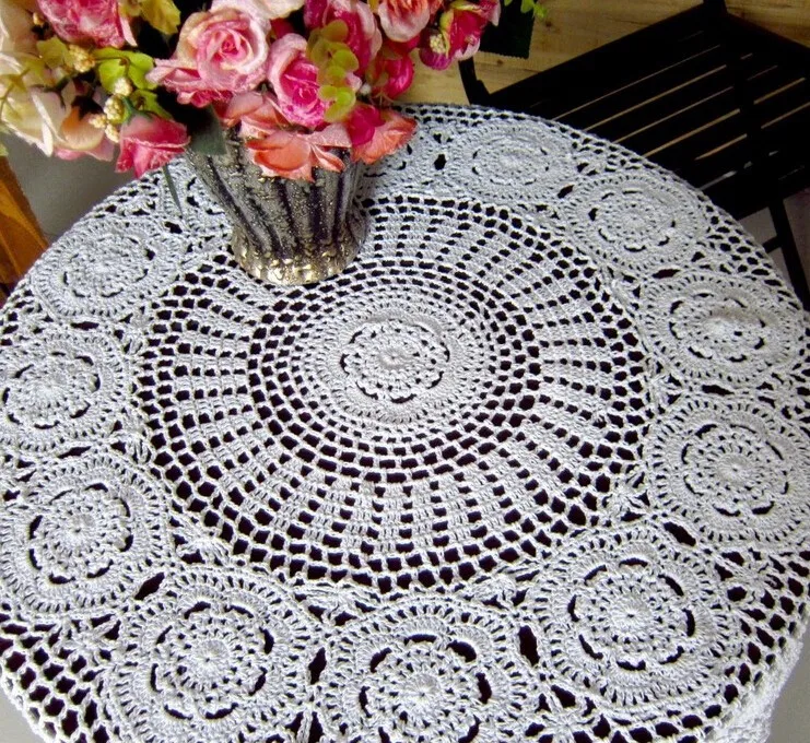 Ручная работа хлопок крючком цветы ретро круглые скатерти Doilies круглые белые и бежевые