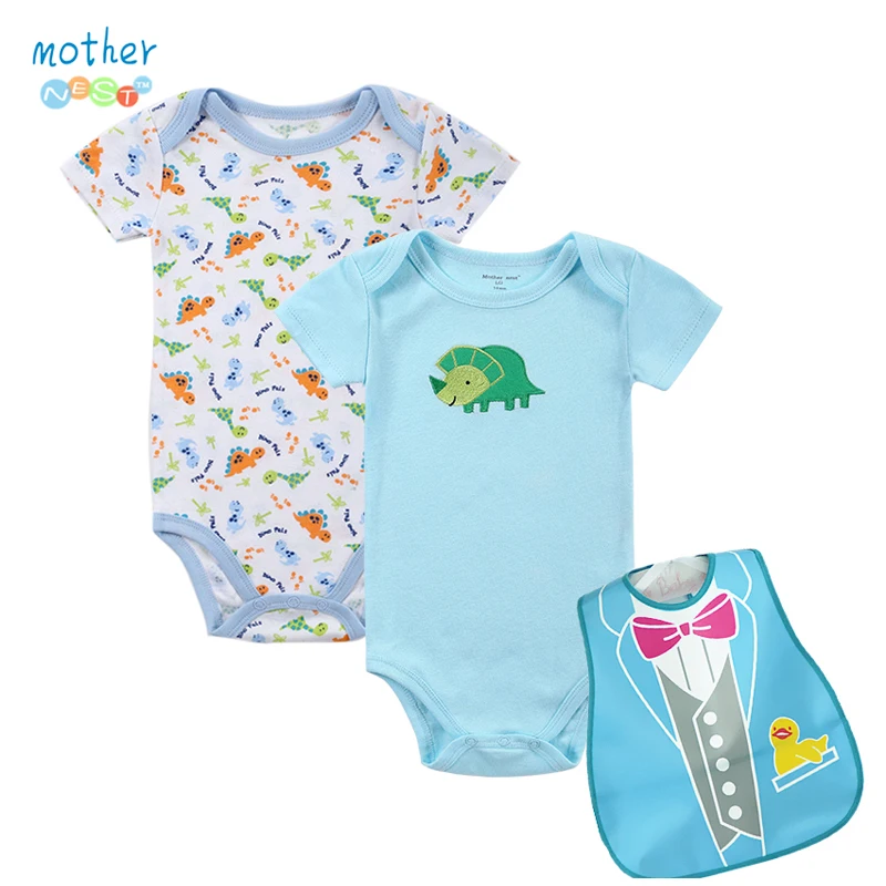 Mother nest 3 Sets Newborn 2 PICS Baby Bodysuits+1 PIC Bib Boys Girls Clothes Children Jumpsuit Baby Stripe onesie