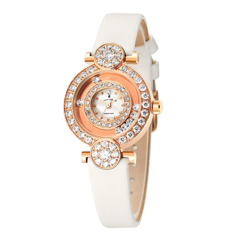 Goedkoop WQ Sieraden Horloge voor Vrouwen 316L Premuim Rvs Case Rose Goud met Handmatige Instelling Prong Zircons 72 stks vrouwelijke horloge