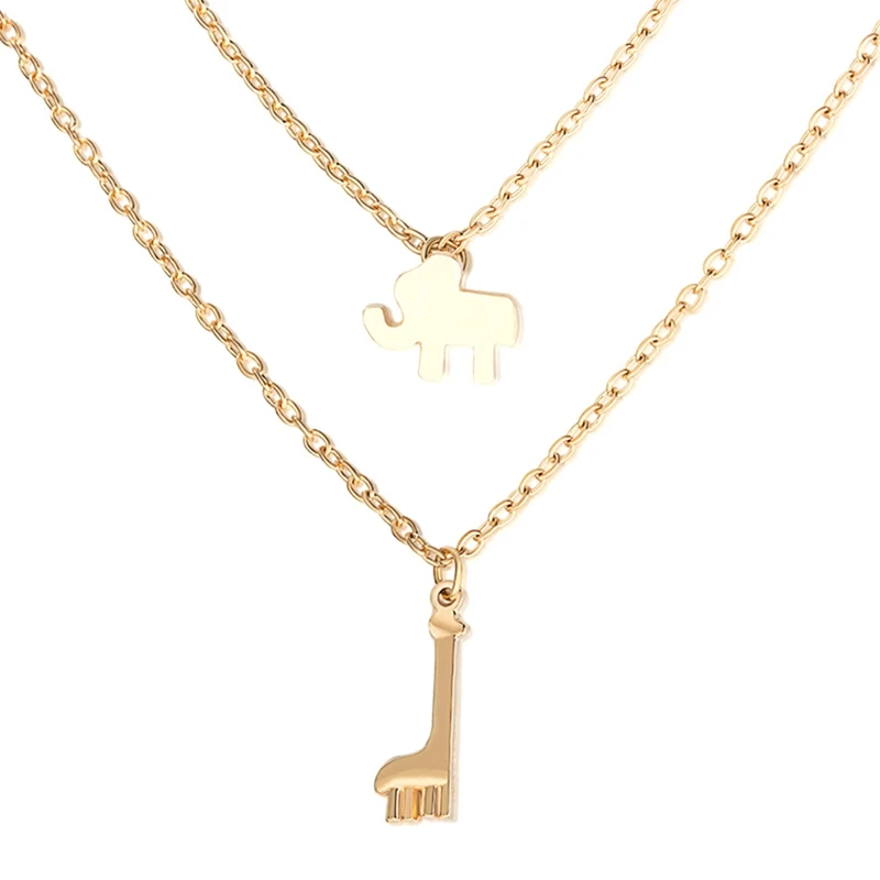 

2018 New Arrival Gold Color Chain Double Elephant Giraffe Necklaces & Pendants For Women Lovely Animal Fashion Jewelry