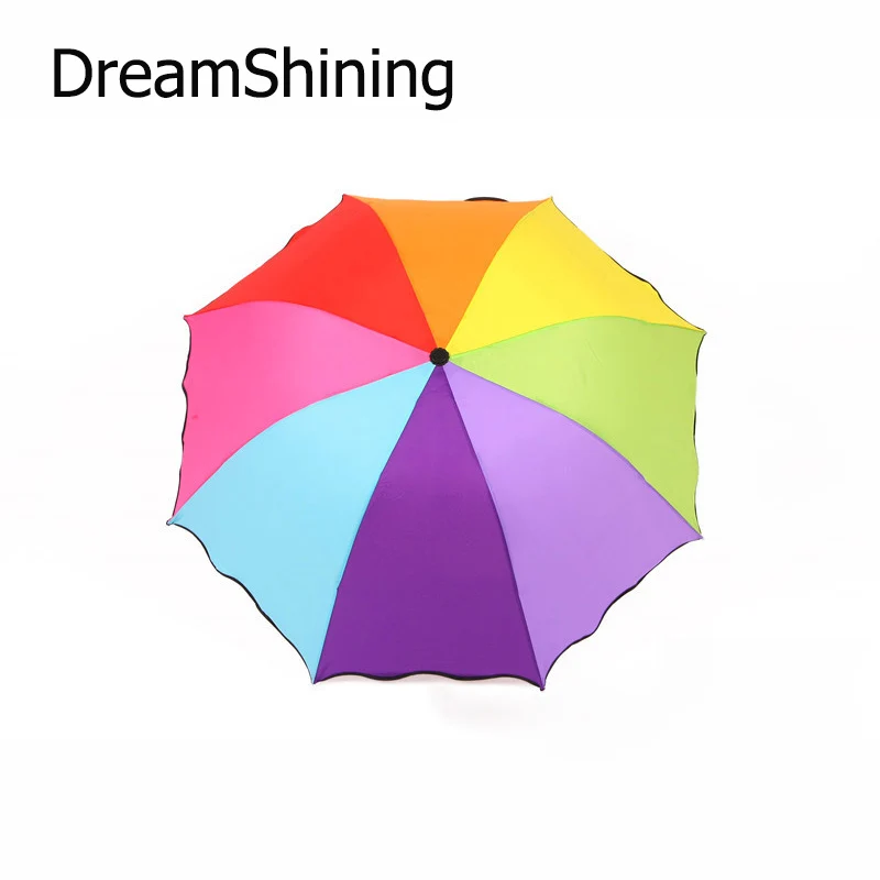 Pretty Rainbow Umbrella Women Umbrellas Can Be Folding Compact And