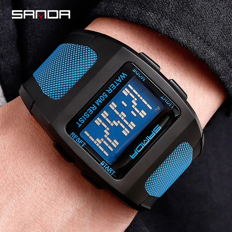 

Trend Digital Sports Waterproof Watches Men Sanda Korean Style Japan Quartz Resin Watchband Auto Date Rectangle Electronic Watch