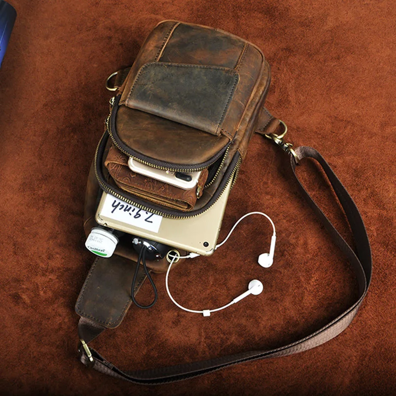 Crazy Horse, Воловья кожа, мужской рюкзак на плечо, сумка через плечо, сумки с несколькими карманами, высокое качество, натуральная кожа, нагрудная сумка