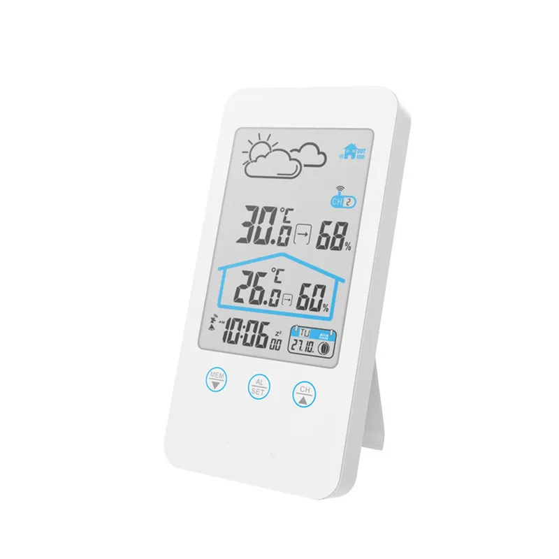 

LED Color Screen Indoor Outdoor Temperature Meteorological Digital Temperature Hygrometer Time Date Touch Humidity Monitor