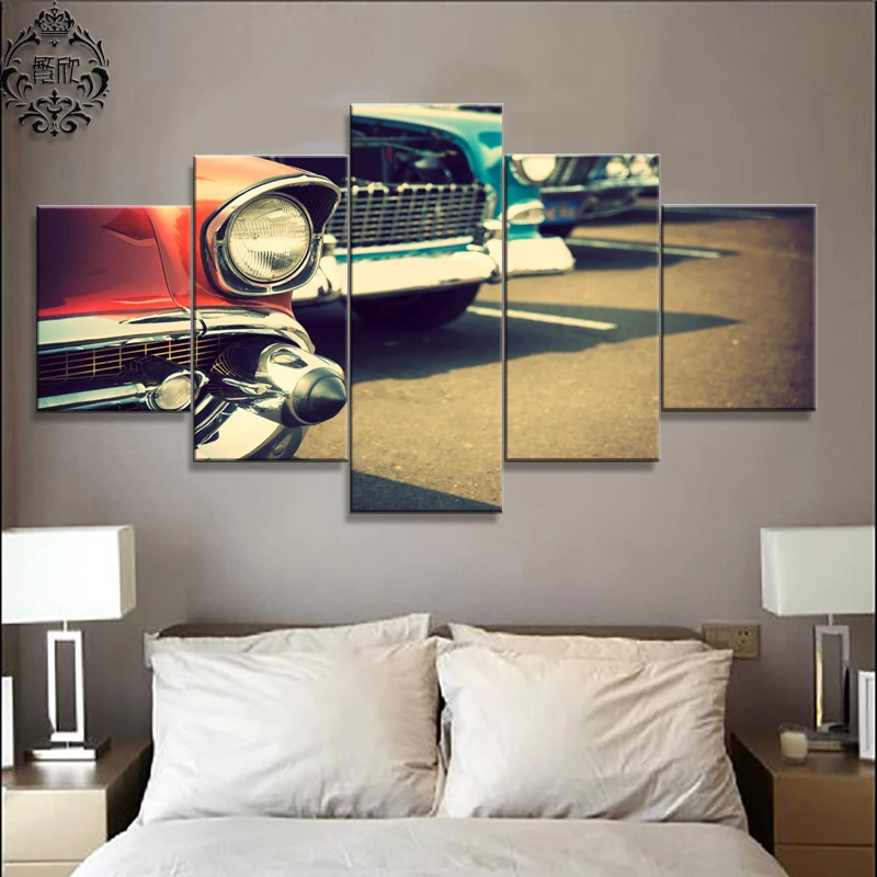 

Cuadros Home Decor Painting 5 Panel Canvas Printed Pictures Classic Cars Headlight Modern Wall Art Decoration Poster Artwork