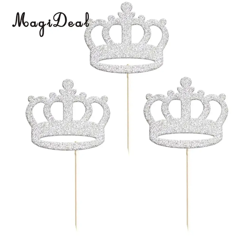 Pack of 20pcs Glitter Princess Crown DIY Cake Toppers Christmas Birthday Baby Shower Cupcake Picks Bakery Accessories
