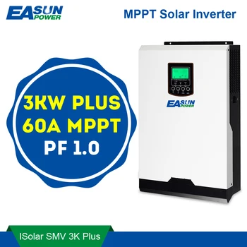Inversor hibrido todo en 1 de 3KW + Regulador MPPT 60A + Cargador 60A +, entrada PV 145VDC, 230 VAC, 24V, pantalla de control LCD y bluetooth EASUN 1