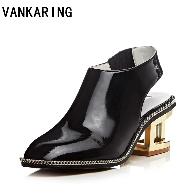 

VANKARING ladies square toe soft leahter fretwork high heels pumps casual shoes 2019 newest woman's summer autumn dress shoes