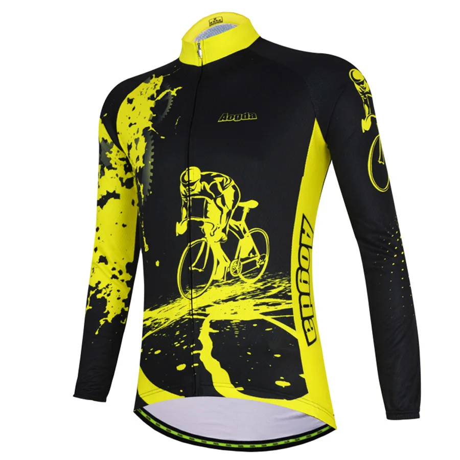 Aogda Мужская велосипедная Джерси Желтый дышащий велосипедный трикотаж летняя футболка с длинным рукавом MTB быстросохнущая Ropa Maillot Ciclismo - Цвет: black
