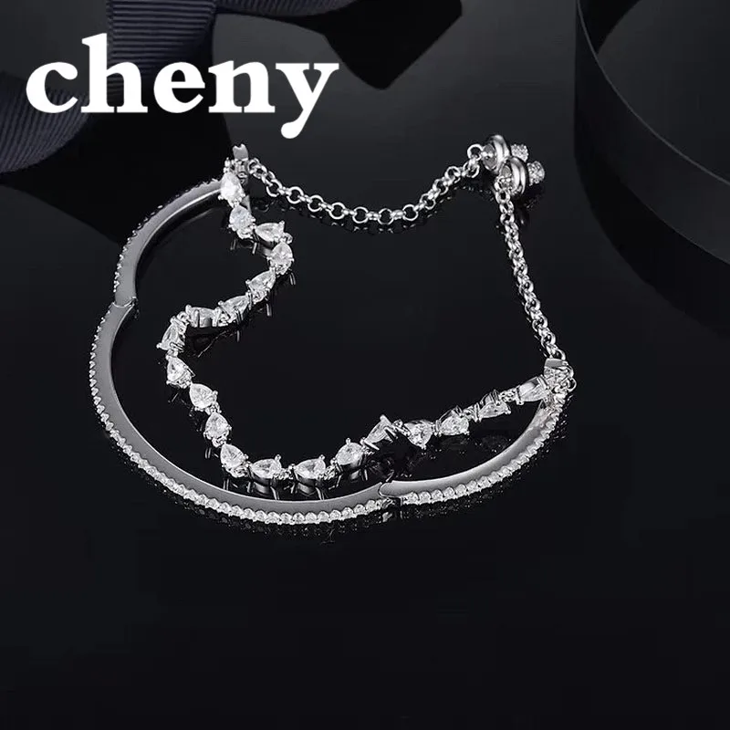 

fit apm Double layer design bracelets s925 sterling silver trendy style wedding party cuff decoration fashion jewelry for womens