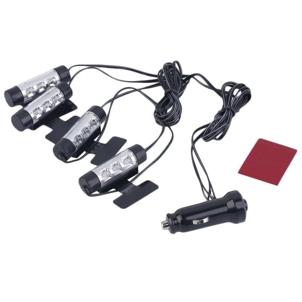 Vehicle Car Charge 12V 4 x 3 Blue LED Glow Neon Decor Interior Lights Set |
