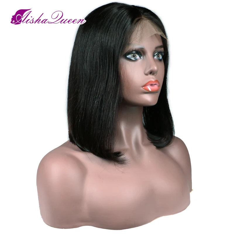 

Aisha Queen Short Bob Lace Front Wigs Brazilian Human hair With Baby Hair Natural Black Bleached Knots Pre Plucked For Women