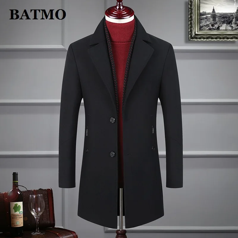 BATMO 2019 Новое поступление и зима осень высококачественная шерсть винно-красный плащ для мужчин, мужские шерстяные куртки, большие размеры 1828